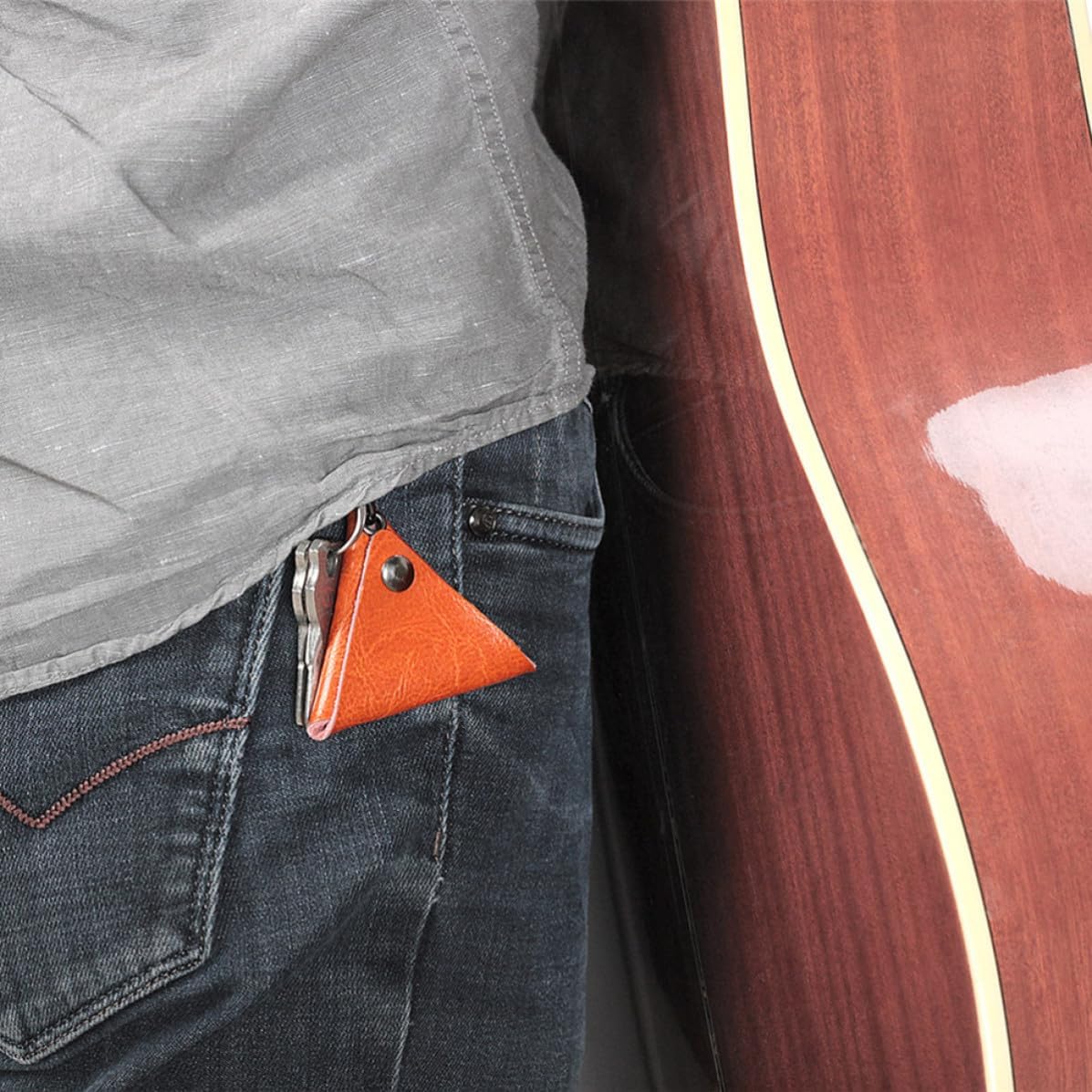 Leather Guitar Pick Holder Case Bag, Triangle Keychain Accessory image 2