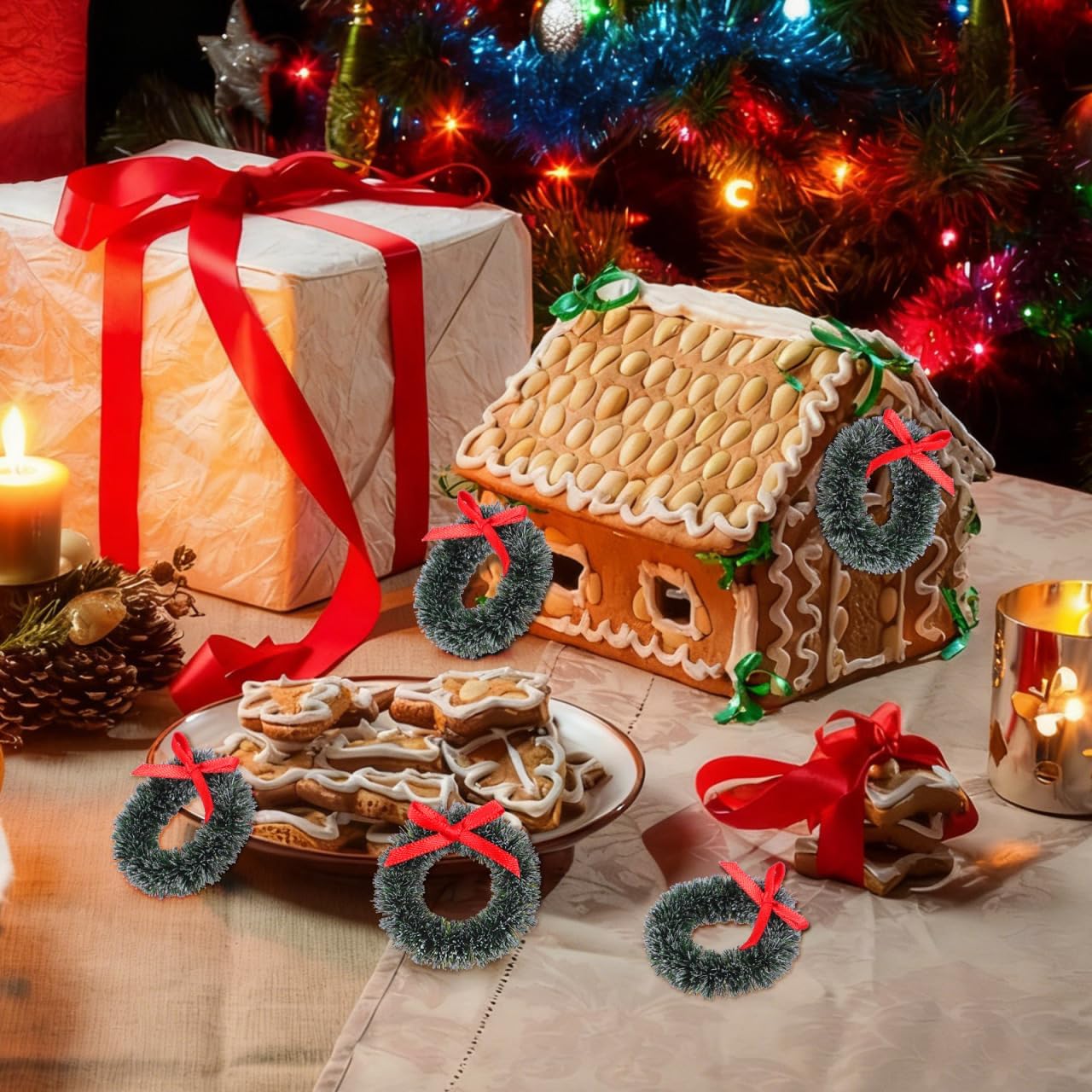 DOITOOL 20Pcs Dollhouse 1:12 Miniature Christmas Wreath,Mini Christmas Wreaths with Bows, Tree Hanging Ornaments Xmas Decor Dollhouse Accessories - Image 9