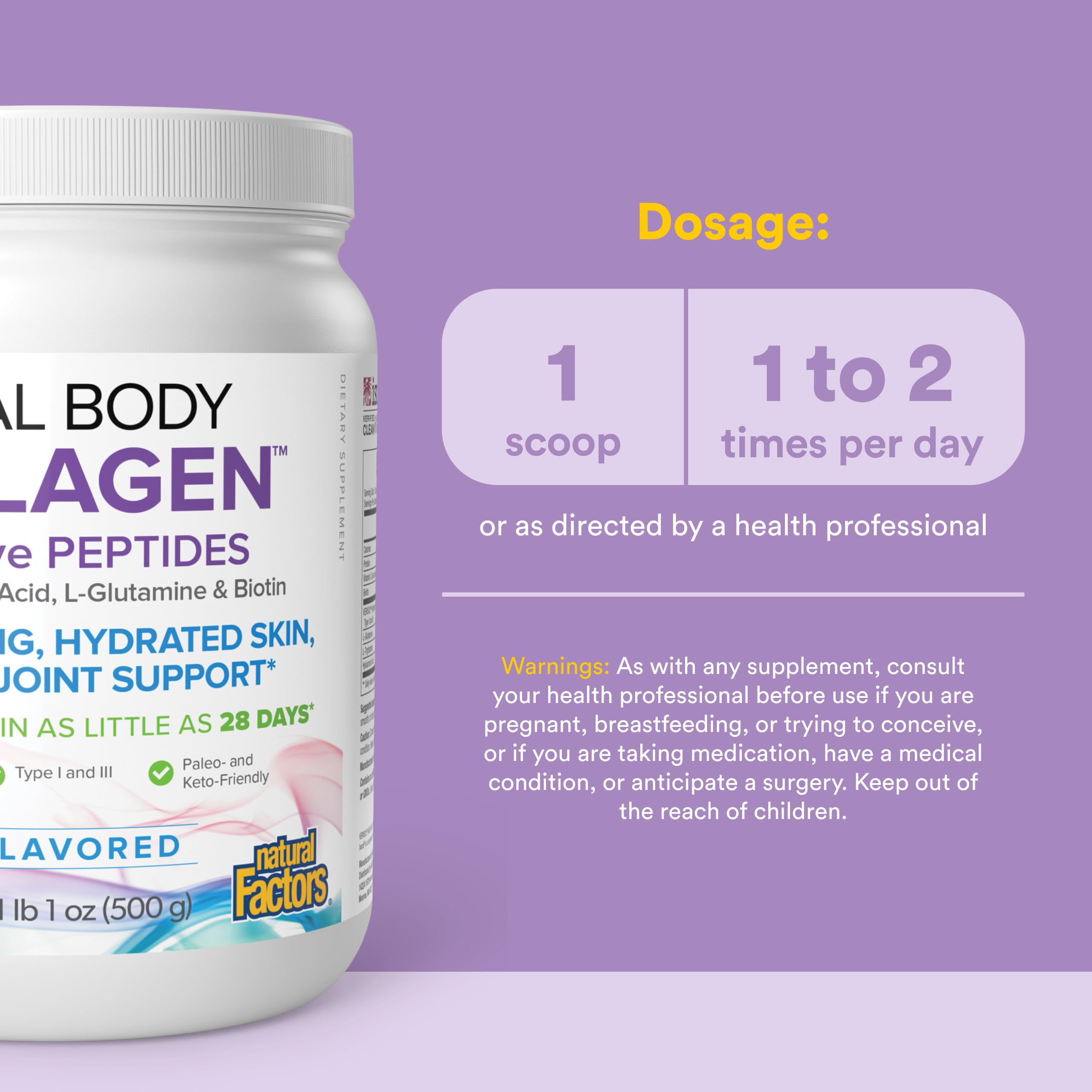 Total Body Collagen Peptides Powder Supplement, Unflavored, 500 g — Amazon image 3