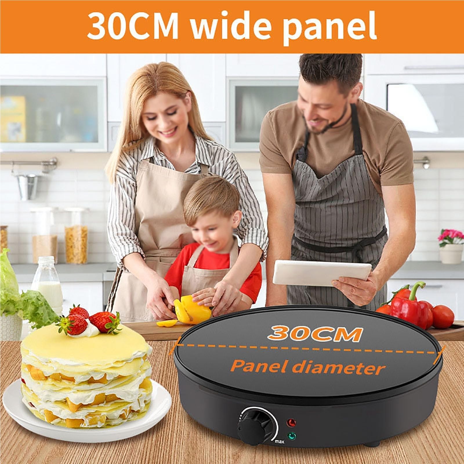 Crepiere Electrique 1000W Plaque Antiadhesive Poelon Professional