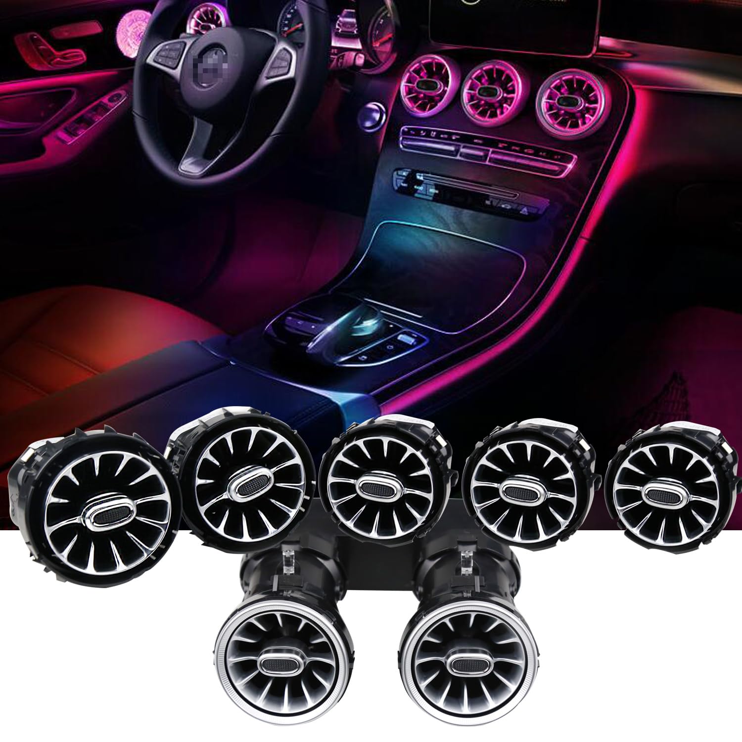 7-teiliges LED-Turbinen-Lüftungs-Ambiente-Licht-Set, Ersatz für 3 oder 64 Farben, für Benz C GLC-Klasse W205 X253 2019 2020 2021