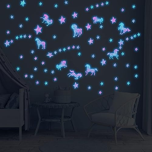 Miniatura 3 de Calcomanías de pared de unicornio que brillan en la oscuridad, calcomanías de pared de unicornio para dormitorio de bebés y niñas, calcomanías de