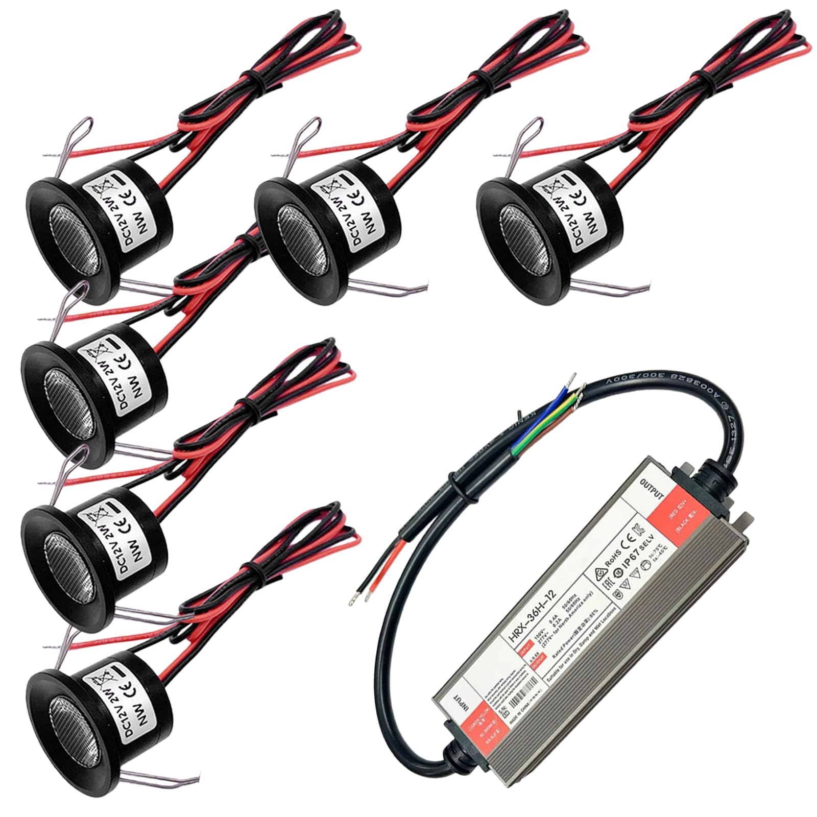 Foco LED empotrable de 12 V 2 W, juego de 6 focos empotrables IP65, mini foco LED blanco cálido, 3000 K, para baño, cocina, garaje, escalera, con transformador de 230 V