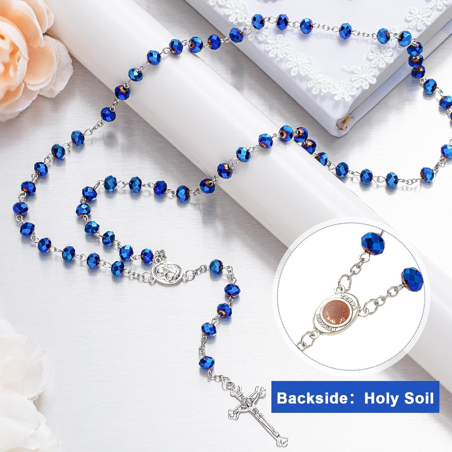 ROCEEI Catholic Rosary Beads Necklace Bulk with Jesus Crucifix Catholic Rosary Prayer Gifts with White Organza Bags - Image 4