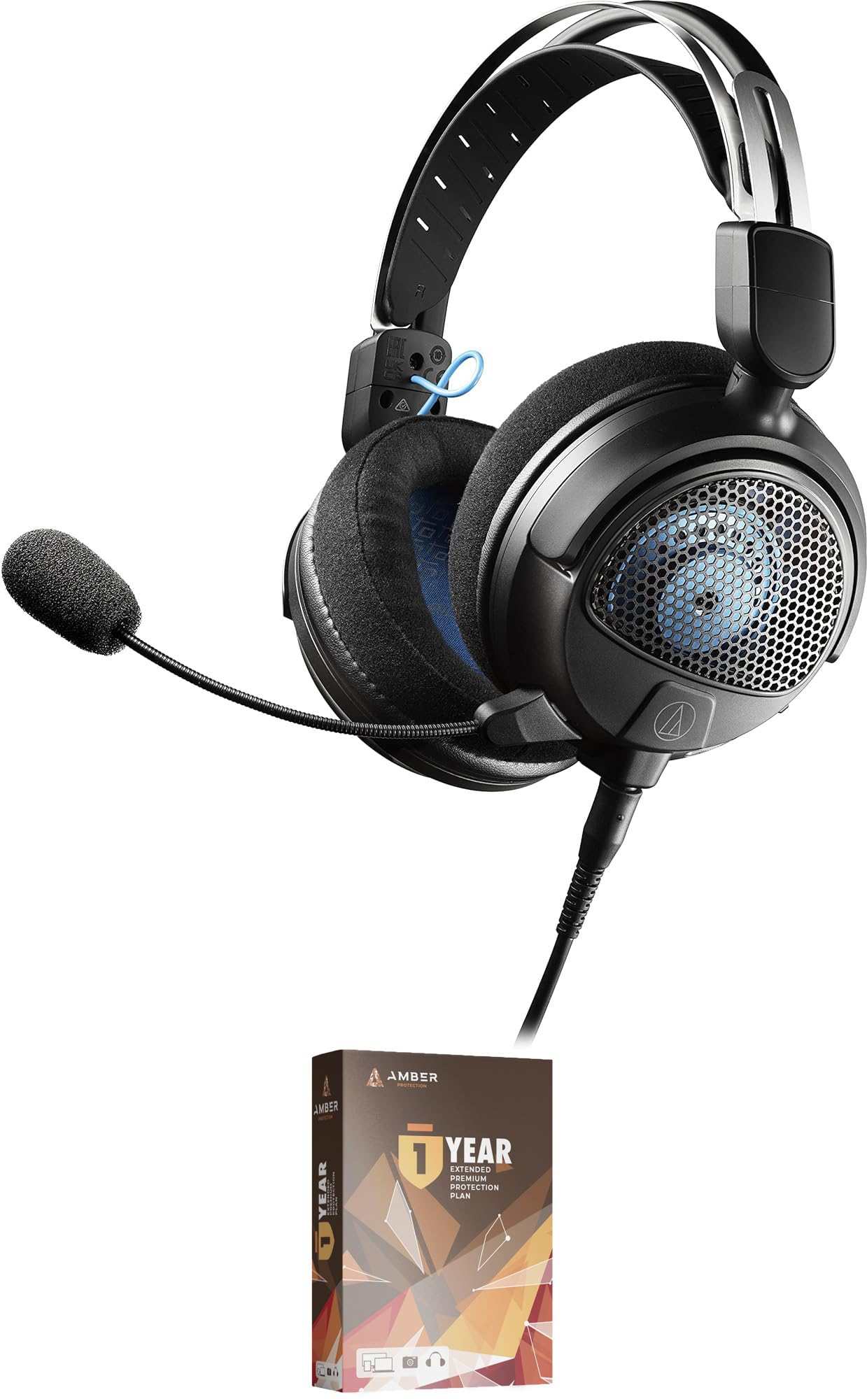 Audio-Technica ATH-GDL3BK Open-Back Wired Gaming Headset - Black/Blue with an Additional 1 Year Extended Amber Protection (2022)