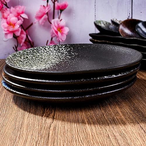 Miniatura 7 de Juego de 4 platos japoneses redondos de cerámica para postre o ensalada, sin plomo, seguros en microondas, horno y congelador (7 pulgadas)