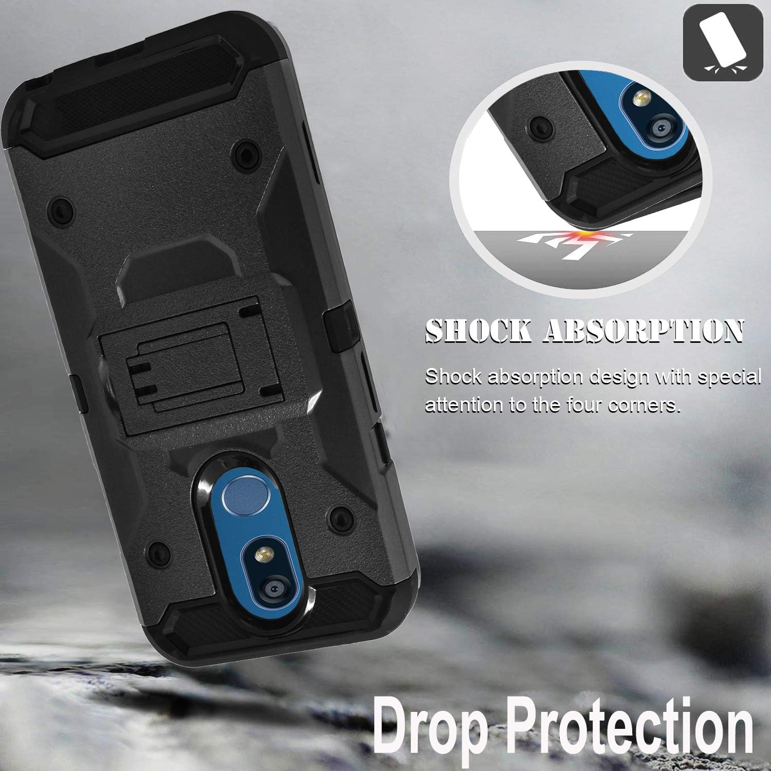 STARSHOP- Compatible for LG Stylo 5 Case, with [Tempered Glass Screen Protector Included] Full Cover Shockproof Armor Dual Layers Phone Cover with build in Kickstand and Locking Belt Clip- Black