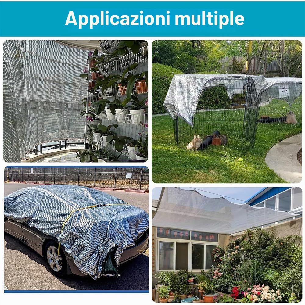 Rete ombreggiante per auto, 3 x 4 m, rete parasole per auto, rete ombreggiante riflettente, in alluminio con occhielli, 80% UV, per serra patio, cane, animali