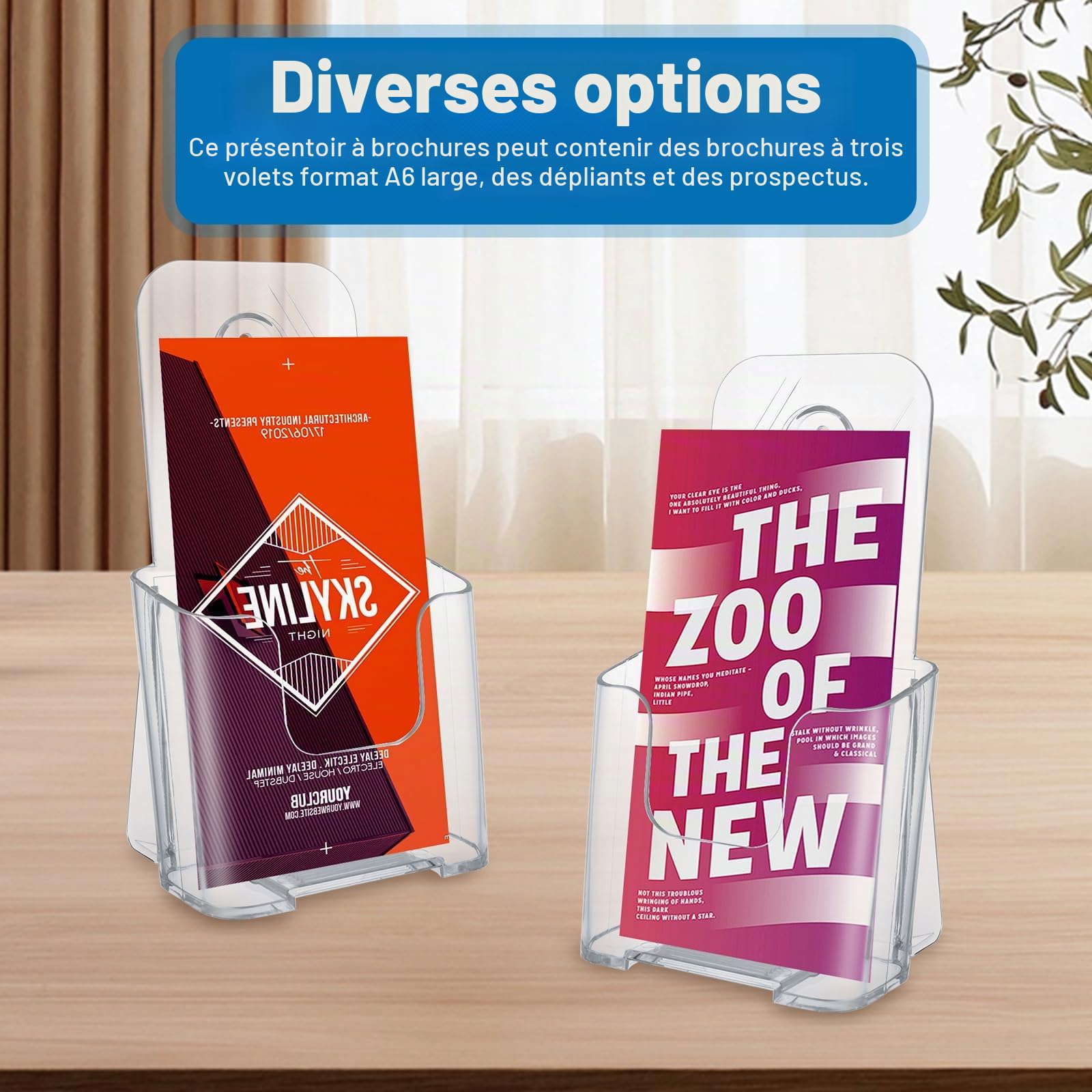 DAJAVE Lot de 6 supports pour flyers A6 en acrylique, présentoirs pour prospectus A6, supports pour flyers, supports pour brochures et prospectus, présentoir transparent pour prospectus
