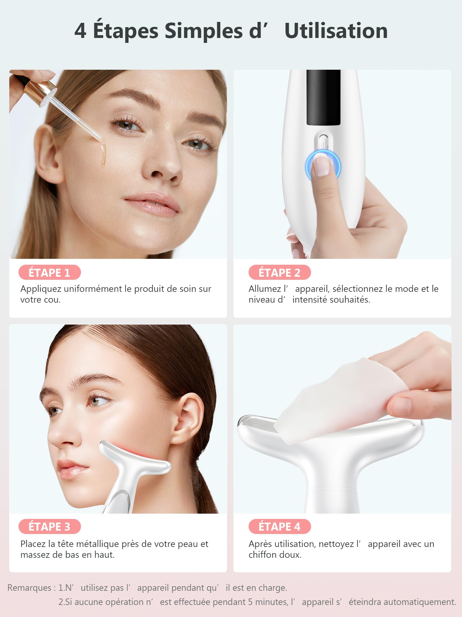 Appareil Anti Rides Visage Massage: Masseur Double Menton Lifting à 5°C Froid et 45°C Chaleur - Appareil de Beauté Electrique à 6 Modes LED 4 Couleurs - Visage Cou EMS Anti-Âge Raffermissement Massage