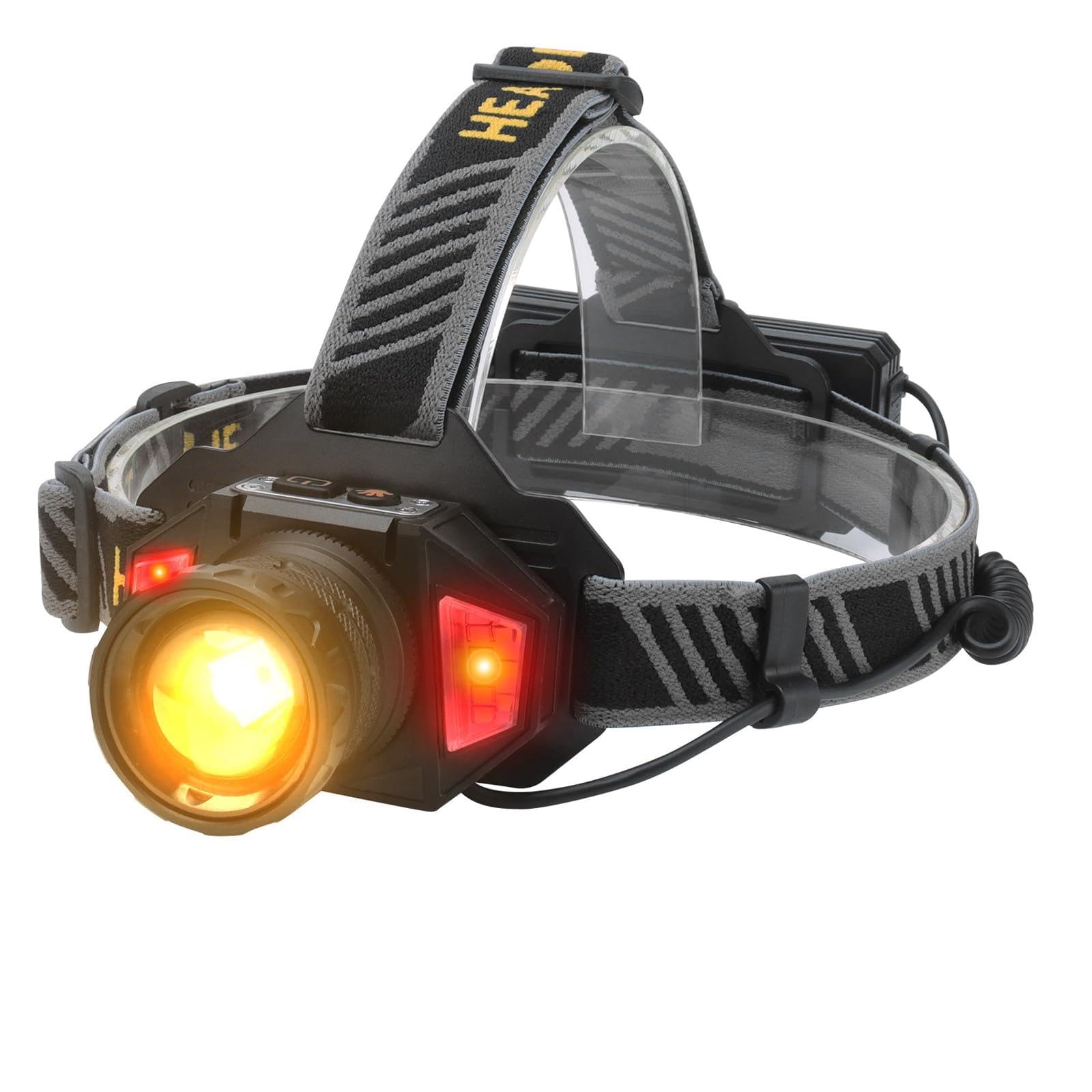 BORUIT Lampada frontale a LED ricaricabile con luce rossa, 10000 lumen, con sensore di movimento, 8 modalità, zoom impermeabile IPX4, per esterni, campeggio, escursionismo, pesca, caccia, corsa