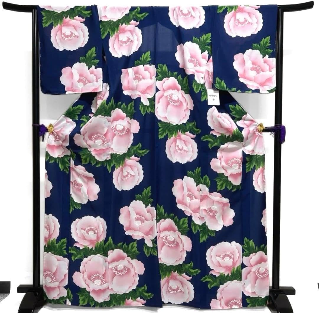 浴衣 牡丹 藍色 華やか お洒落 着物 032a d 着物 華やか