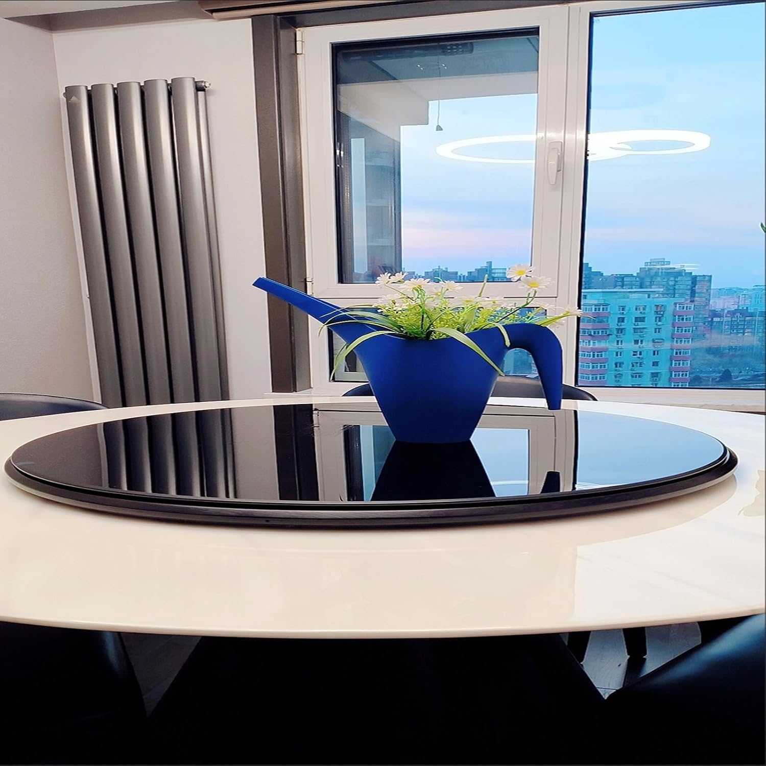 Round Tempered Glass Table Top Black, Flat Polished Edge, Plate Glass, 1/2" Thick, for Dining Table, Coffee Table, Home，Office, Polish Edge Radius Corners(80CM(31.5IN))