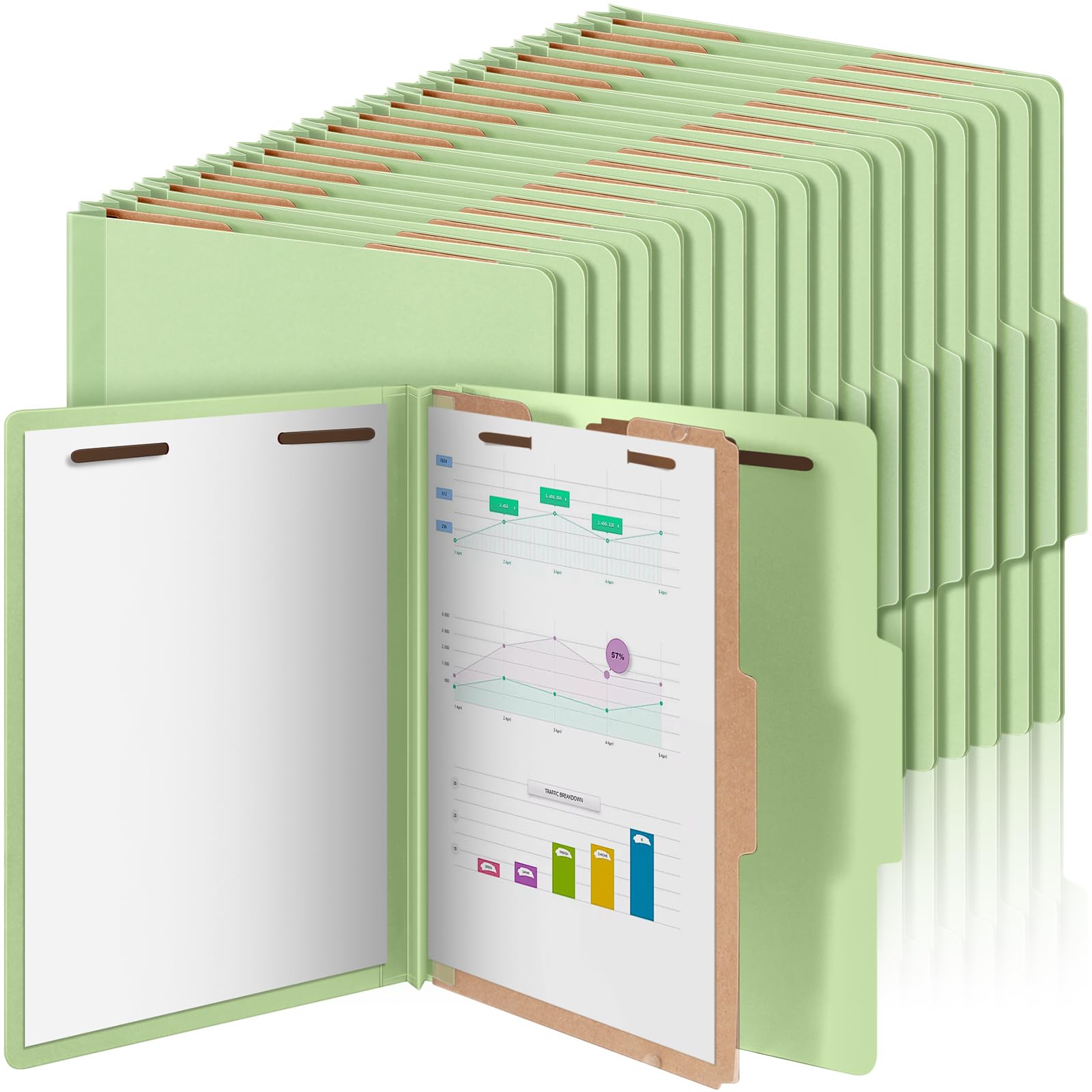 AmazingSpark 60 Pcs 1 Divider Classification Folders Bulk, Light Green
