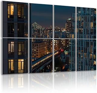 8 Pack Art Acoustic Panels Self Adhesive Train riding elevated subway line between buildings Long Island City 32"x48" Decorative Acoustic Panels Sound Absorbing Wall Art for Studios Office Theaters