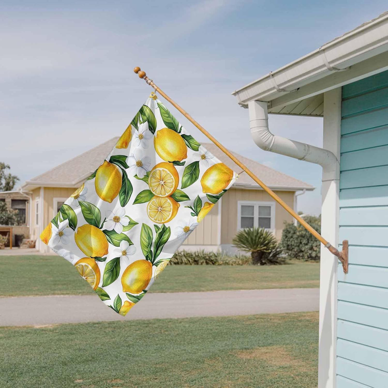 Summer Flags for Outside 5x8 Ft, Lemon White-Flower Leaves White Background Double Sided Flag, Outdoor Flags & Banners with 2 Brass Grommets for Yard Garden Outdoor Decoration