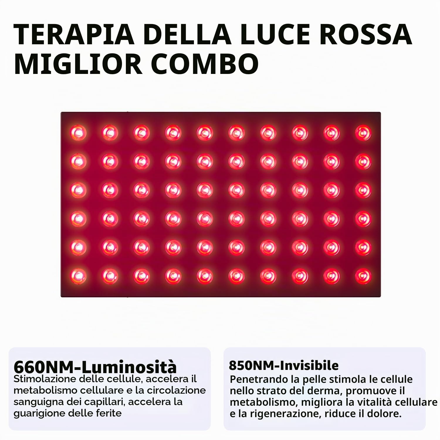 Lampada a luce rossa 300W, 660 nm e 850 nm Pannello a infrarossi, regolazione timer a 6 livelli, supporto regolabile, favorisce la rigenerazione profonda della pelle e la circolazione sanguigna