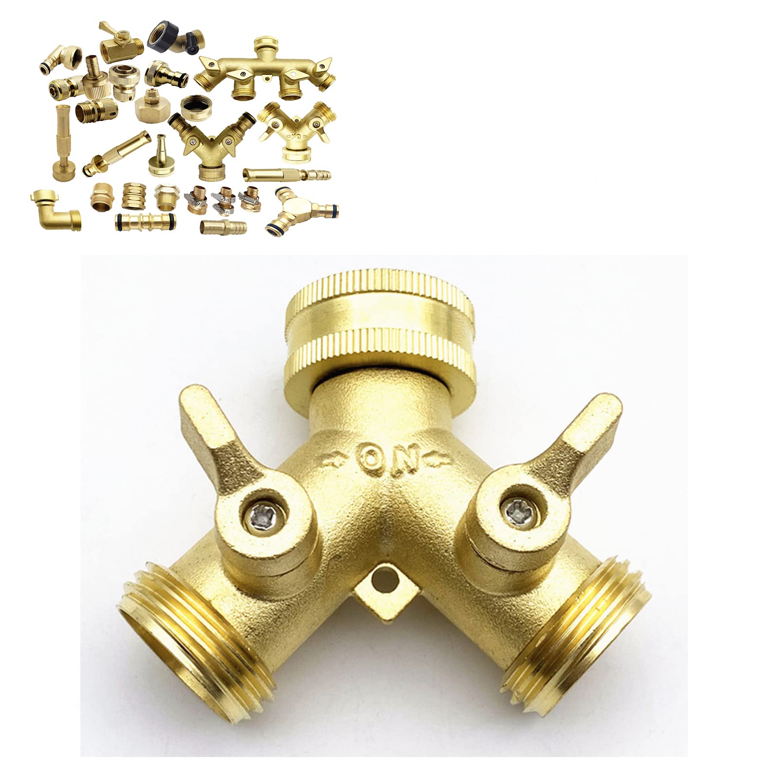 Faucet Adapter- Garden Hose Splitter 2 Way-Female 3/4GHT×Male 3/4GHT Solid Brass