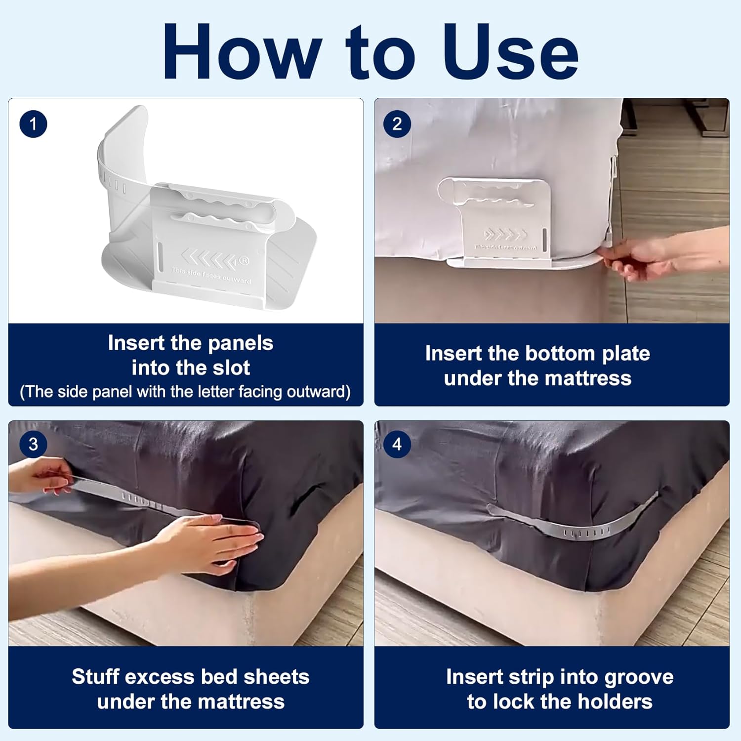 Lock Sheet Holders 4Pcs-Bed Sheet Holder for Corners with Lock Strips, Keep Bed Sheets Firmly in Place, Heavy-Duty Mattress Straps, Easy to Install for All Mattress Sizes