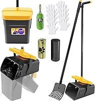 LANNEY 46" Pooper Scooper with Swivel Bin, Rake & 35 Waste Bags - Heavy Duty Adjustable Handle for Large, Medium & Small Dogs