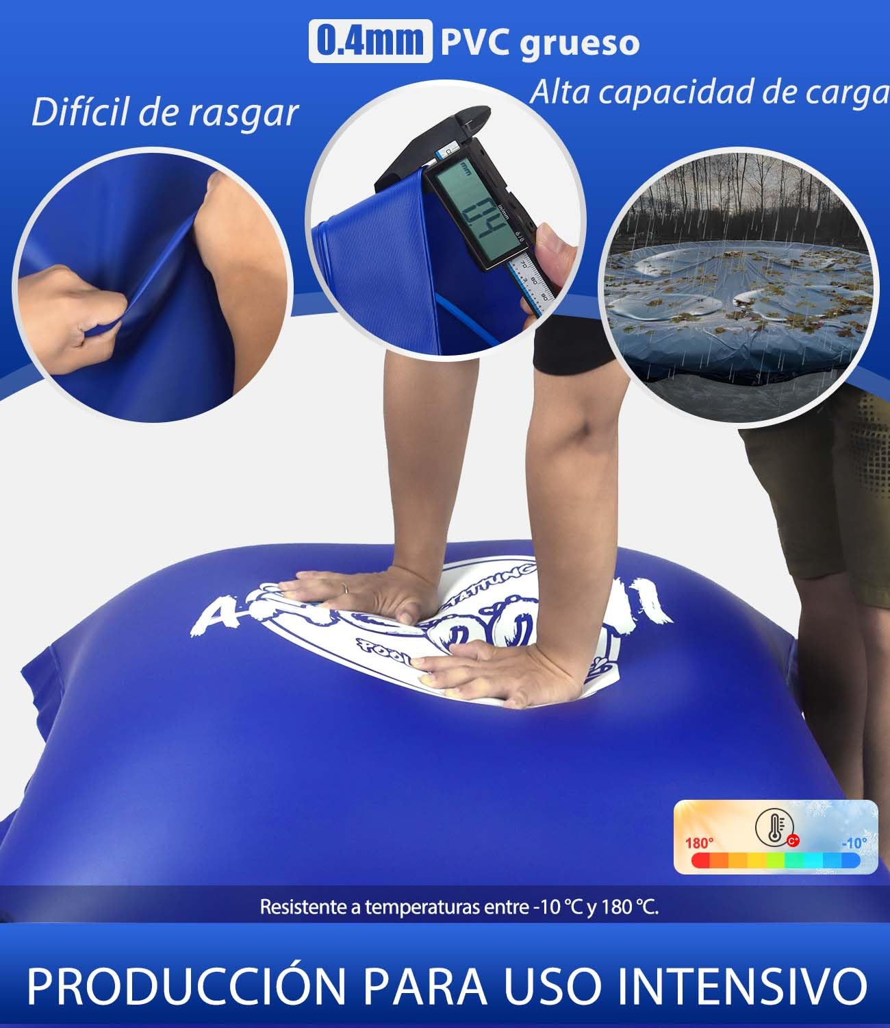 Angooni Cojín de piscina de invierno 150 × 150 cm XXL cojín de aire para piscina con doble costura para cubrir la piscina – Cojín de piscina para el invierno con válvula de inflación doble Boston