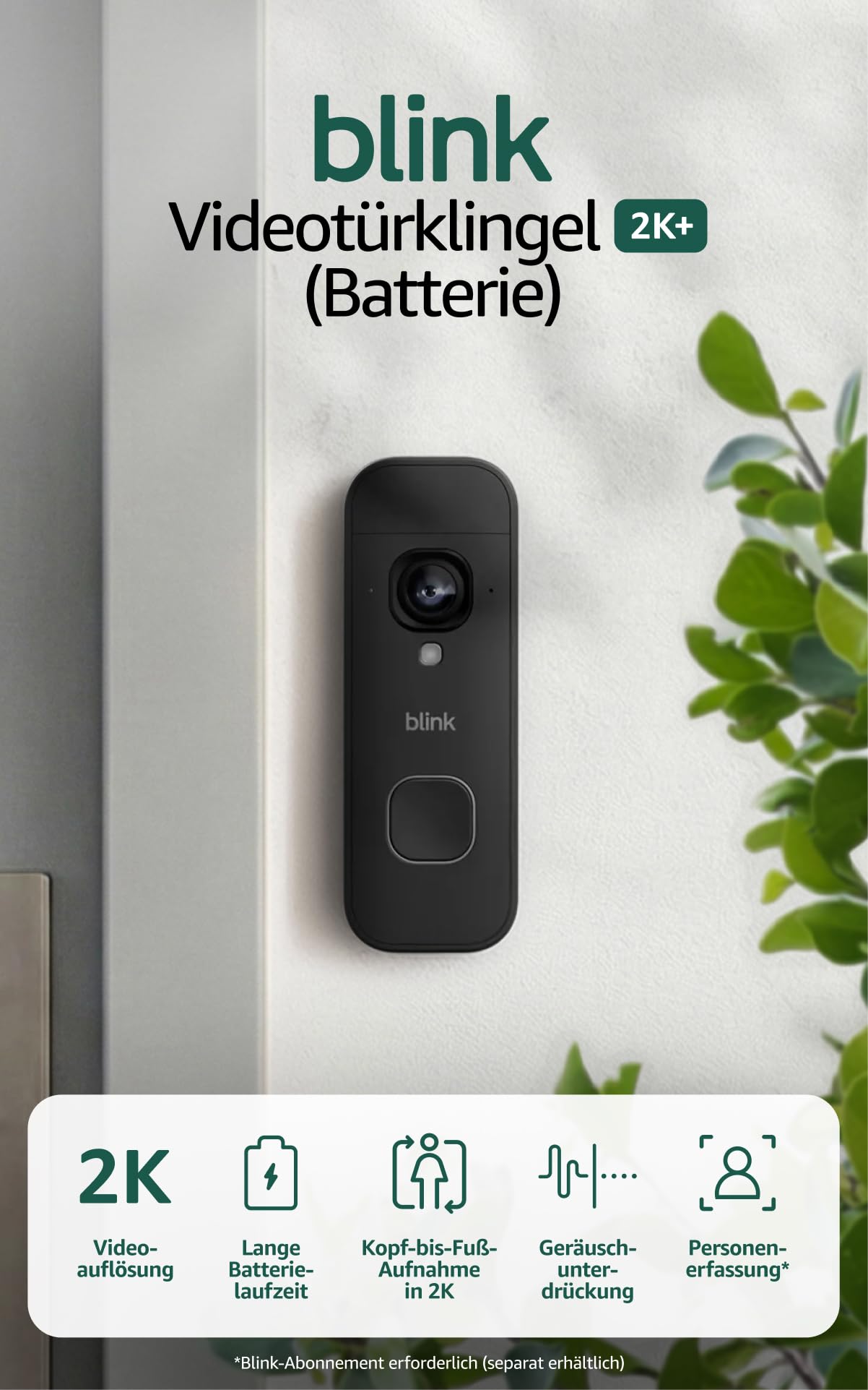 Blink Videotürklingel 2K+ (Batterie, neueste Gen.) | Kopf-bis-Fuß-Aufnahme | 2K | IP65 | Lange Batterielaufzeit | Einfache Einrichtung… – Ansicht 2