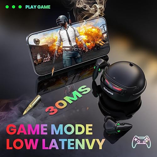 Miniatura 5 de Auriculares inalámbricos Bluetooth 5.4 35H estéreo de graves profundos con ruido ENC Call Cool Gaming Bluetooth auriculares con 25 ms, IP5 modo dual