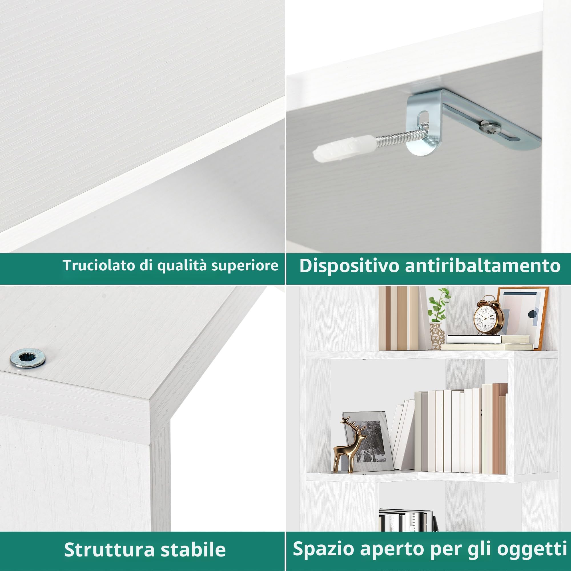 YITAHOME Libreria, scaffale angolare a 6 ripiani, scaffale a forma di L, libreria da pavimento, scaffale da esposizione per soggiorno, camera da letto, casa, ufficio, studio, 50 x 39 x 150 cm, bianco
