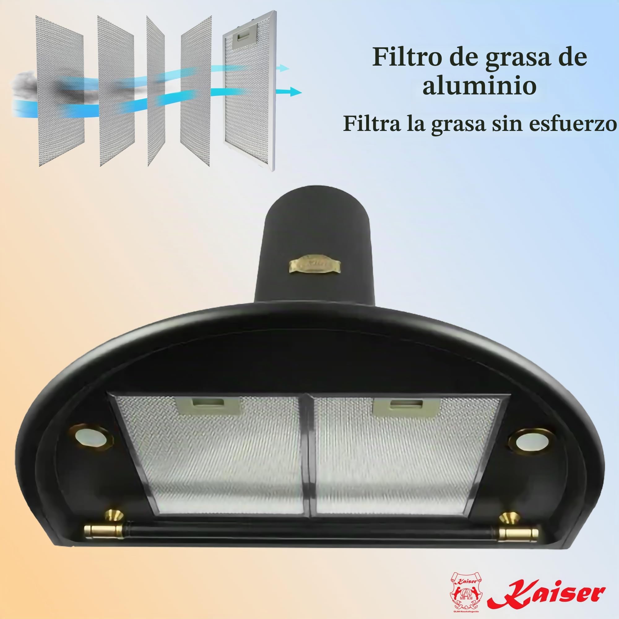 Kaiser 9423 Be Retro campana de cocina de pared 90 cm, fabricante de lujo Kaiser, 3 velocidades, 910 m3/h, iluminación LED, temporizador, German Brand Award 2018