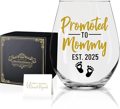 Copa de vino promovida a mamá con caja de regalo, juego. Divertidos regalos para mamá para mujeres, abuela, madre, madre primeriza, abuela, perfecto