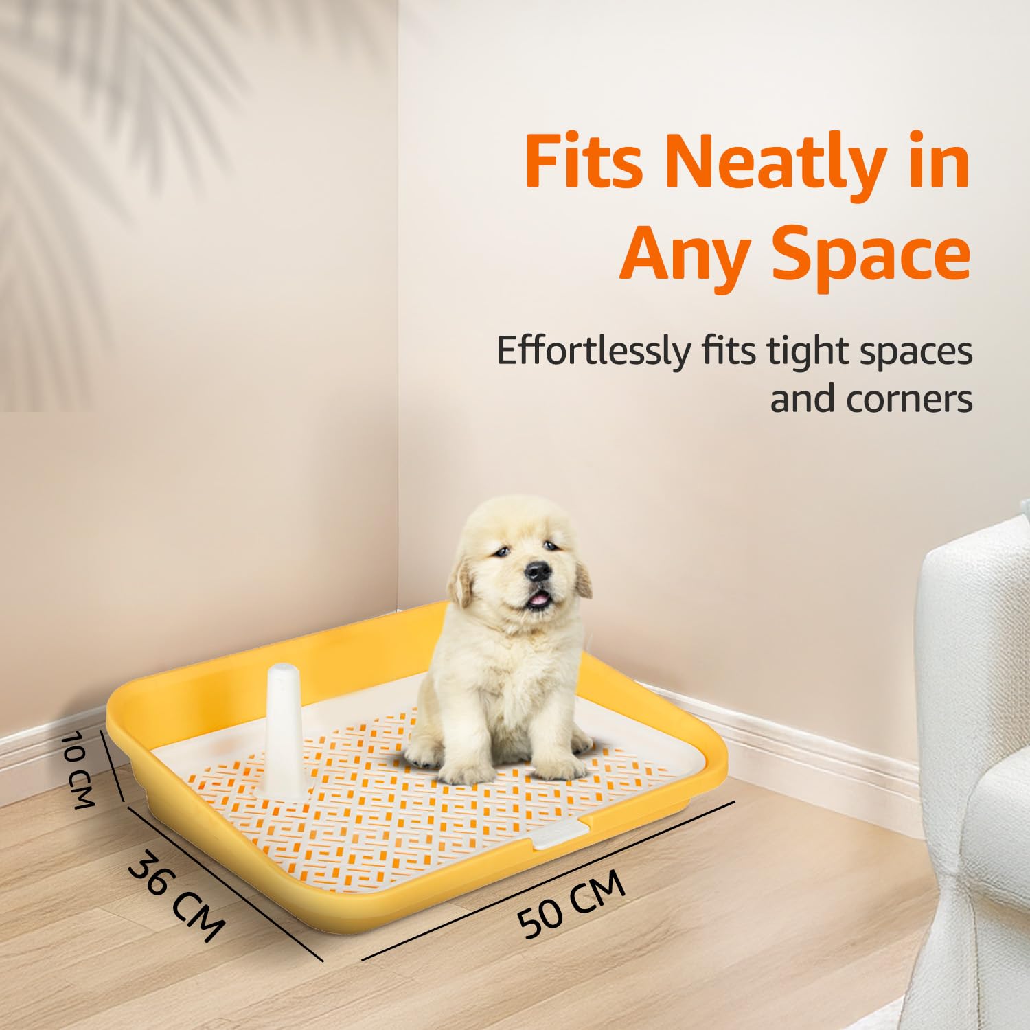 Amazon Basics Dog Pee Training Tray with Detachable Pillars | Indoor Potty Trainer for Puppies & Small Dogs | Non-Slip Plastic Base | Easy to Clean | Yellow 2