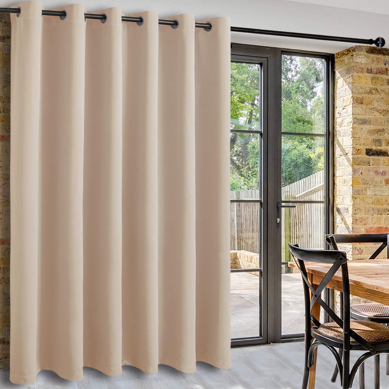 DWCN Room Divider Curtain - Extra Wide Blackout Curtain for Sliding Glass Door, Living Room, Bedroom Partition and Shared Office Space, 1 Grommet Curtain Panel, 8.3ft Wide x 9ft Tall, Beige