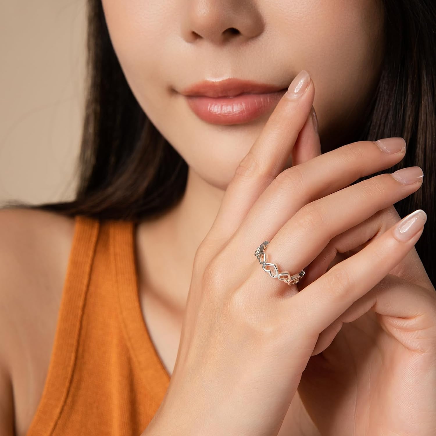 Silver Intertwined Hearts Rings for Women, Hypoallergenic Adjustable Stackable Dainty Silver Ring Jewelry for Women - Image 4