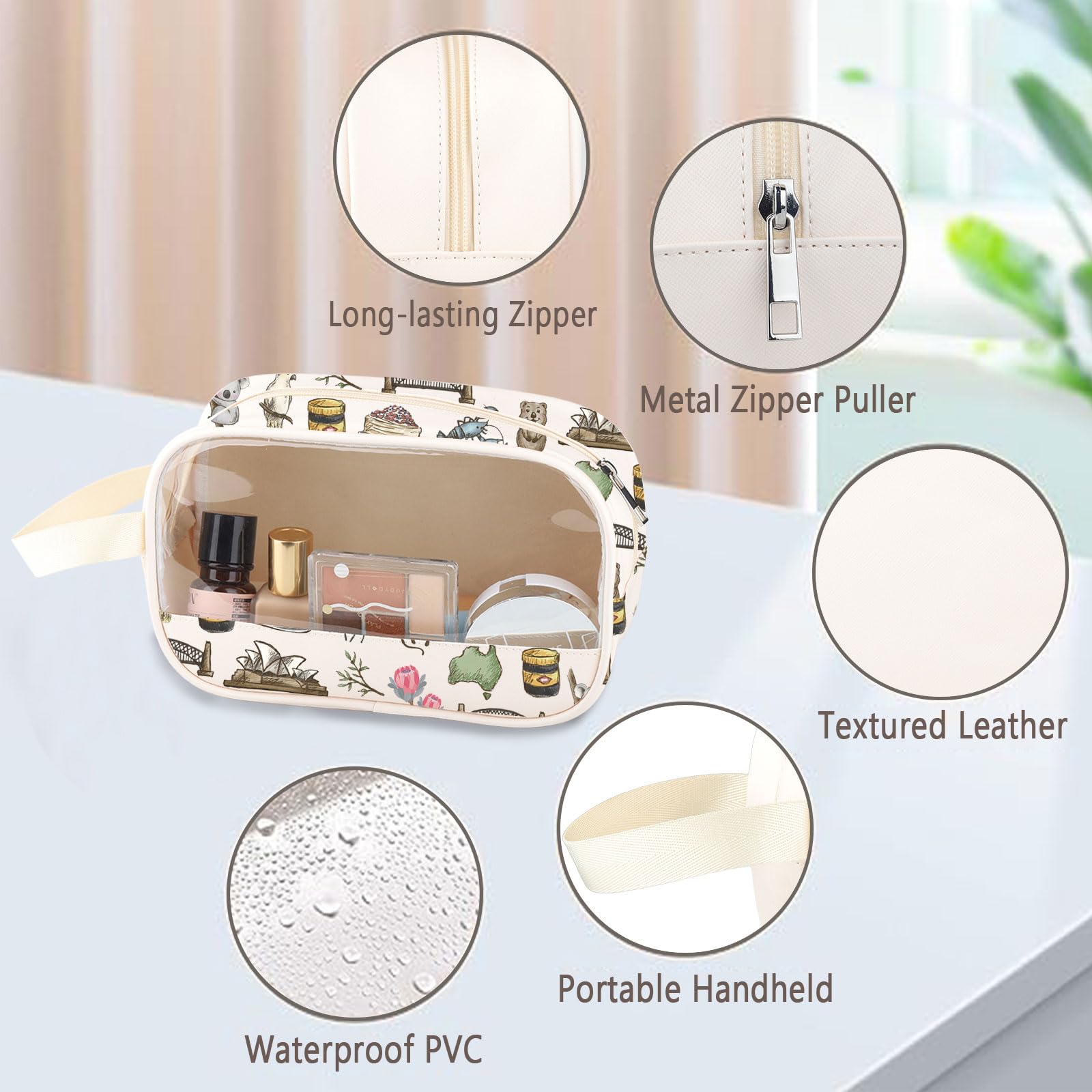Australia Trip Clear Makeup Bag Australia Travel Vacation Souvenir Let's Go to Australia PU Leather Cosmetic Bag (Australia PU) - Image 3