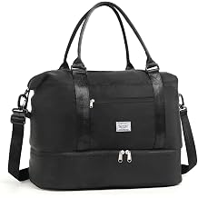 TANTOMI Travel Duffle Bag for Women Personal Item Travel Bag with Shoes Compartment, Weekender Overnight Bag Carry On Duffle Bag Tote Gym Bag for Travel, Sports, Hospital, Dance, Black