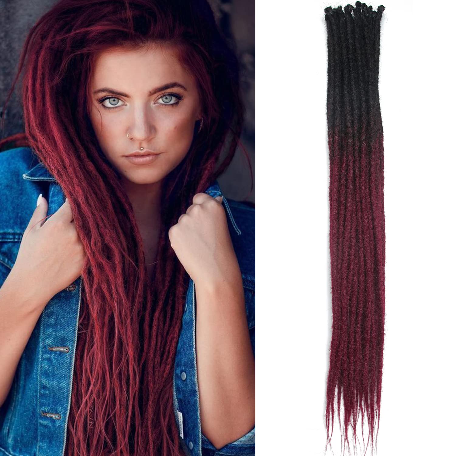Dünne 0.6cm Synthetische Dreadlock Extensions Handgemacht 24 Zoll 20 Stränge Häkelhaar Lange Häkelzöpfe Hip-Hop Style Weiche Dreads Haarverlängerungen