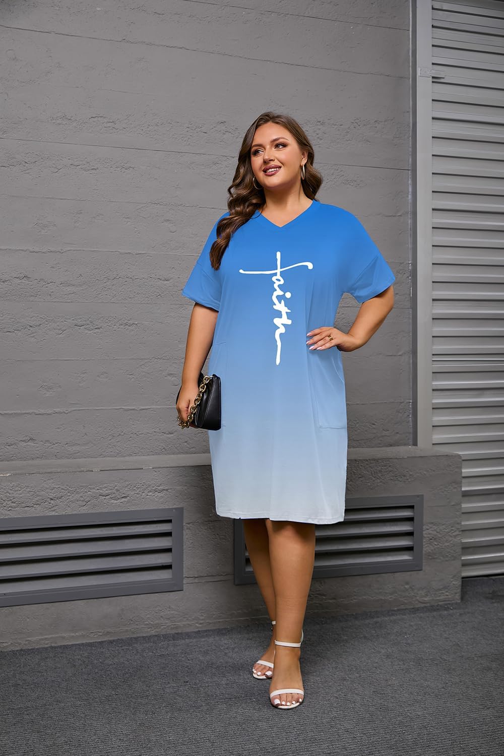 YeGine Women's Plus Size Casual Midi Dresses Short Sleeve T Shirt Dress with Pockets - Image 7