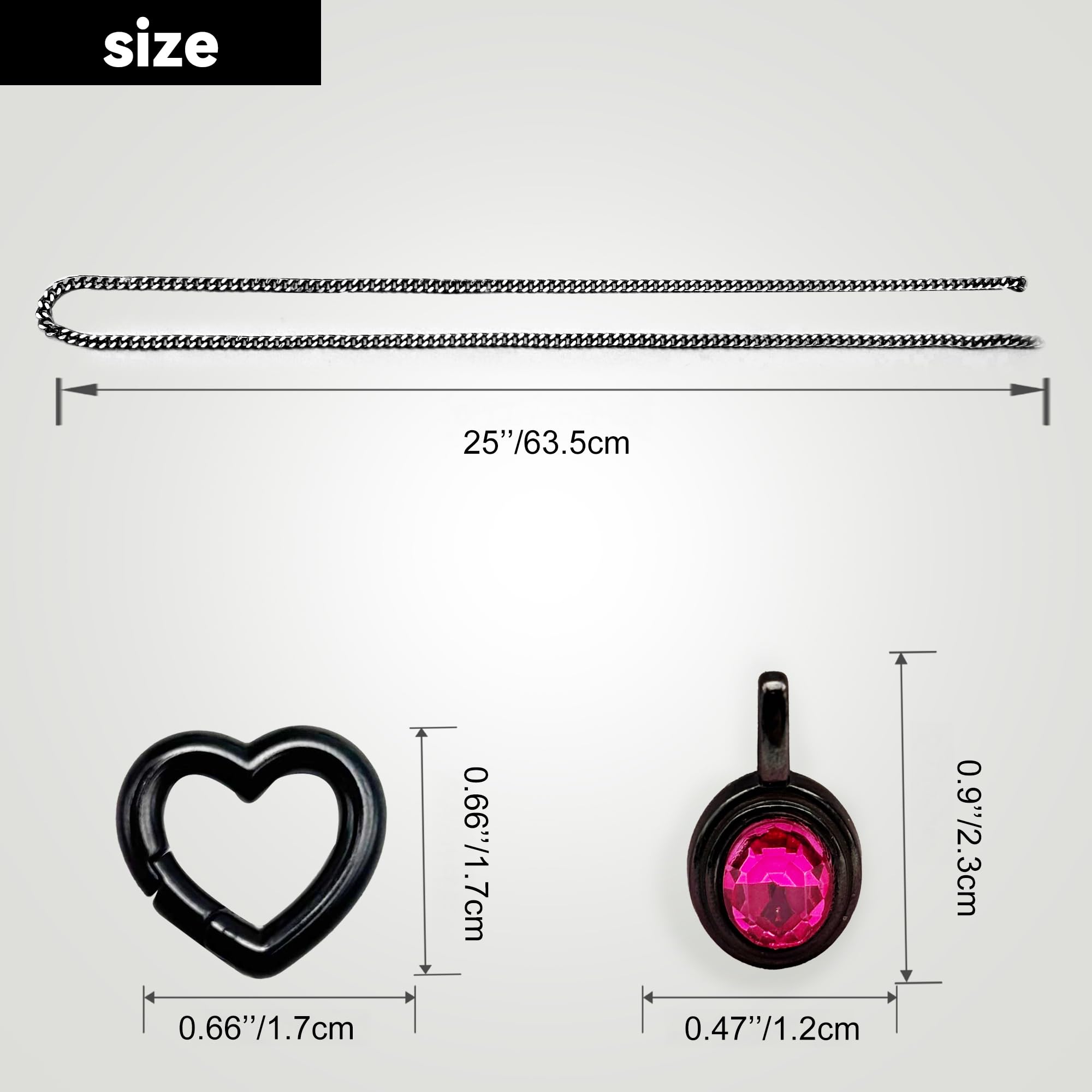 Heart Slip Chain Necklace for Women, Gold Cuban Chain with Removable Heart O-Ring, Sparkling Crystal Pendant, Adjustable Y-Necklace, Dainty Statement Jewelry.: Black-Hot Pink