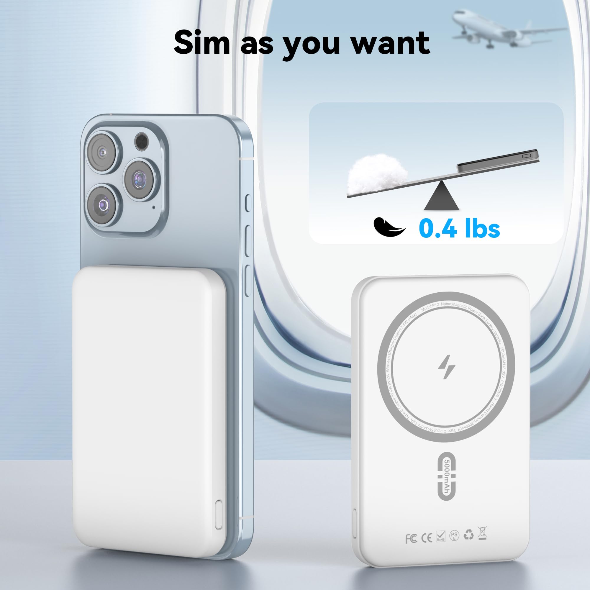 Amazon.com: Magnetic Portable Charger for iPhone 5000mAh,Portable