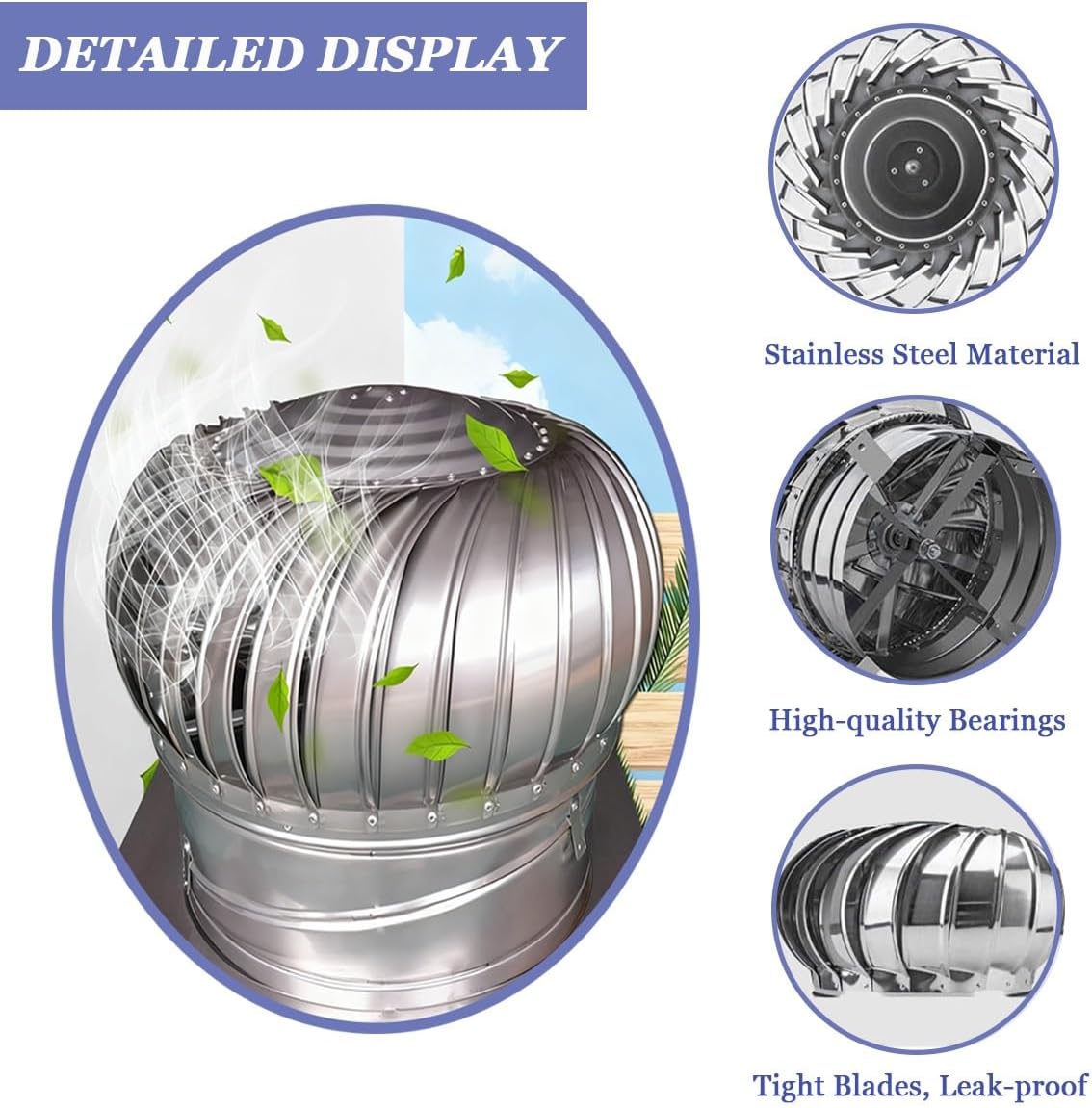 Stainless Steel Chimney Cap Rotating Chimney Cowl 4in 6in 8in 10in 16in 20in Weatherproof Fireplace Screen Cover for Bathroom Kitchen Exhaust Duct Easy Installation(6.3in/160mm)