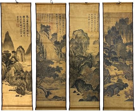 Set of 4 Large Wall Art Landscape Painting Mountain River 14"x49"x4