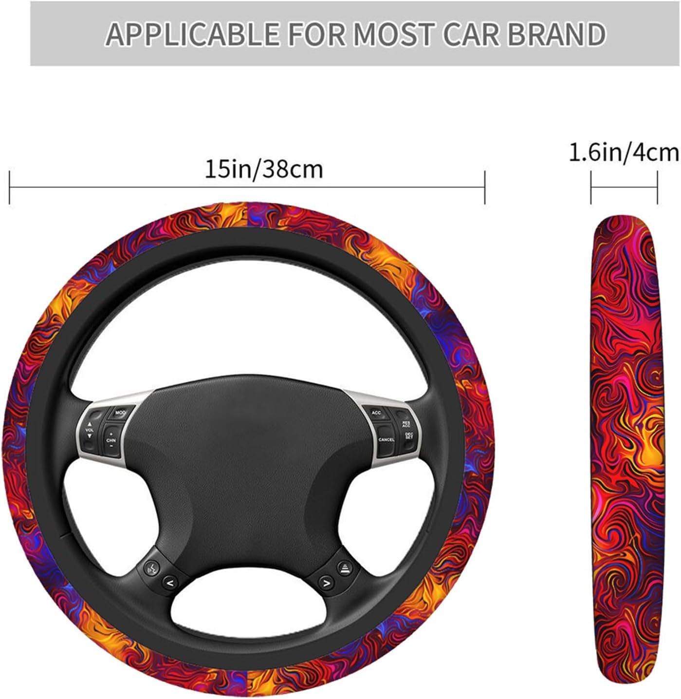 Swono Chaotic Waves Steering Wheel Cushion Case Rainbow Purple Fuchsia Pink Red Orange Gold Blue Neoprene Car Steering Wheel Covers 15 Inch Anti Slip Compatible Auto Car Wrap Cover for Men Women image 3