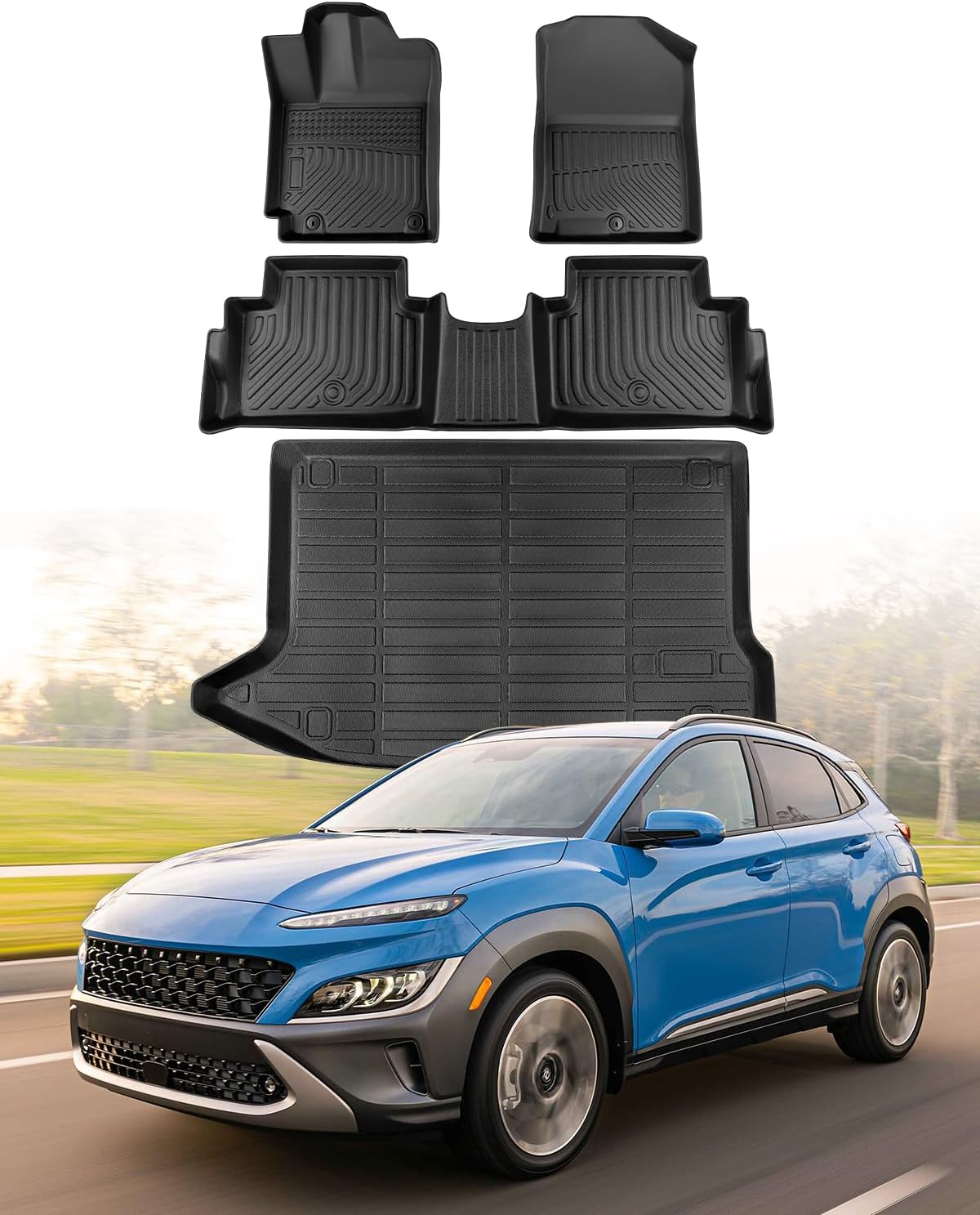 for Hyundai Kona Floor Mats 2018-2023, (No for EV)All Weather Heavy Duty Waterproof Floor mats & Cargo Liner for Hyundai Kona Accessories 2023 2022 2021 2020 2019 2018 SE SEL Limited Preferred