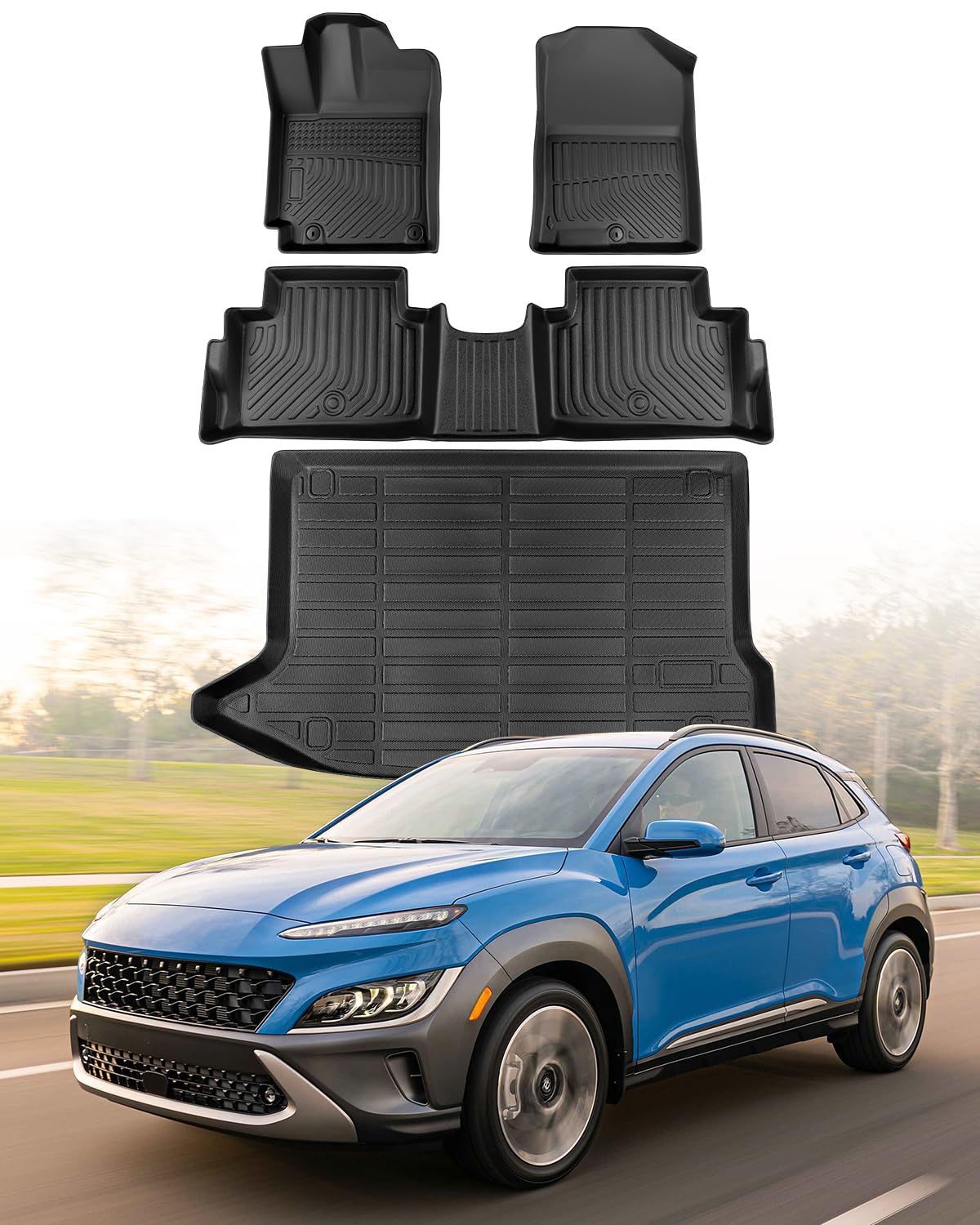 CreekT® for Hyundai Kona Floor Mats 2018-2023 (No for EV),All Weather Heavy Duty Waterproof Floor mats & Cargo Liner for Hyundai Kona Accessories 2023 2022 2021 2020 2019 2018 SE SEL Limited Preferred