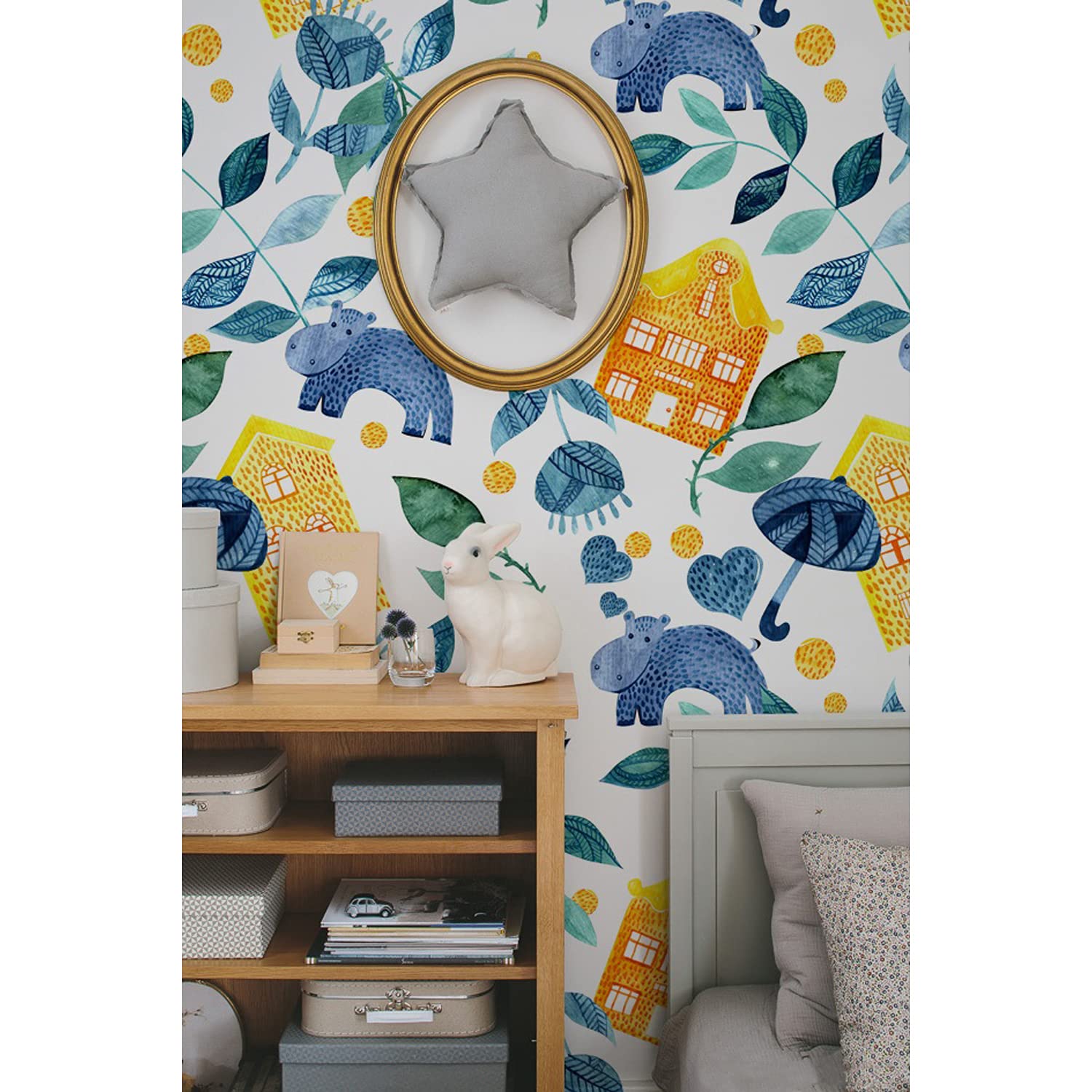 Fotomurale autoadhesivo 208x146 cm papel pintado de vinilo lavable Casas de hipopótamo