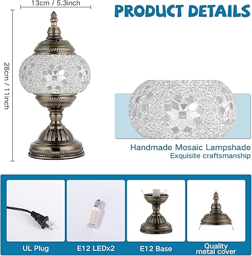 Miniatura 5 de Lámpara de mesa marroquí turca con pantalla de vidrio de mosaico hecha a mano, estilo Tiffany, estilo bohemio, vitral, decorativo, lámparas de