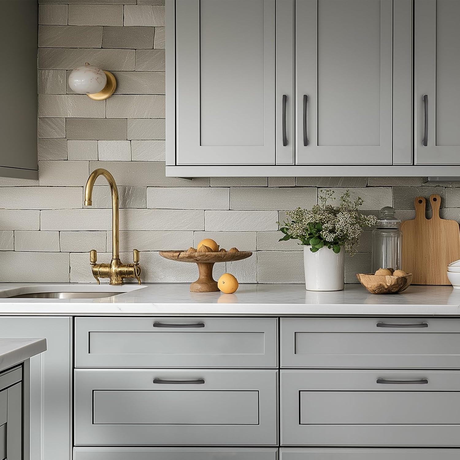 30 Pack Kitchen Cabinet Handles 5 Inch Hole Center Drawer Pulls Curved, Black Cabinet Pulls for Dresser and Drawers Solid