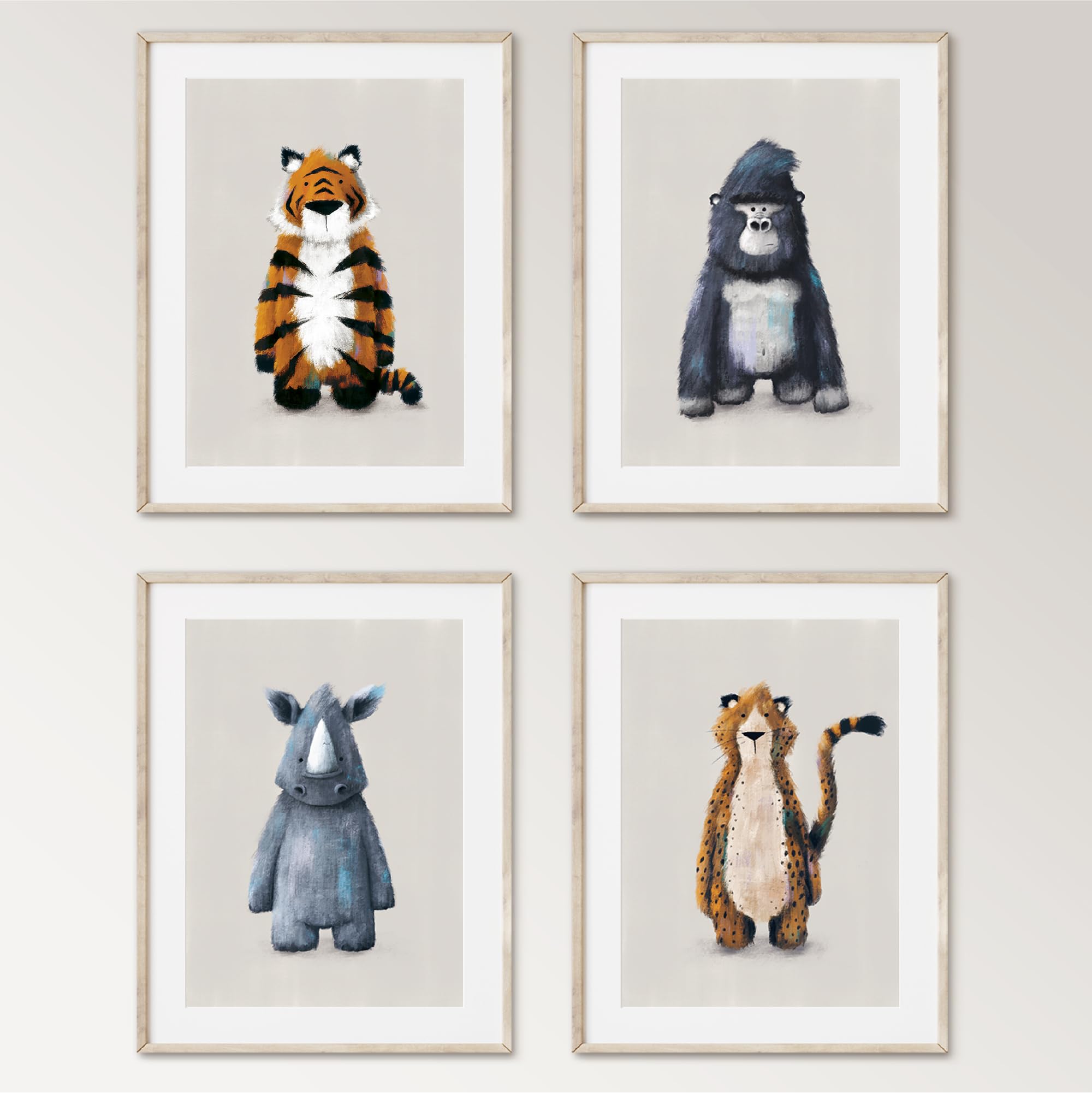 Tigercub Prints Jungle Safari Animal Nursery Prints, A4 - Set of 4