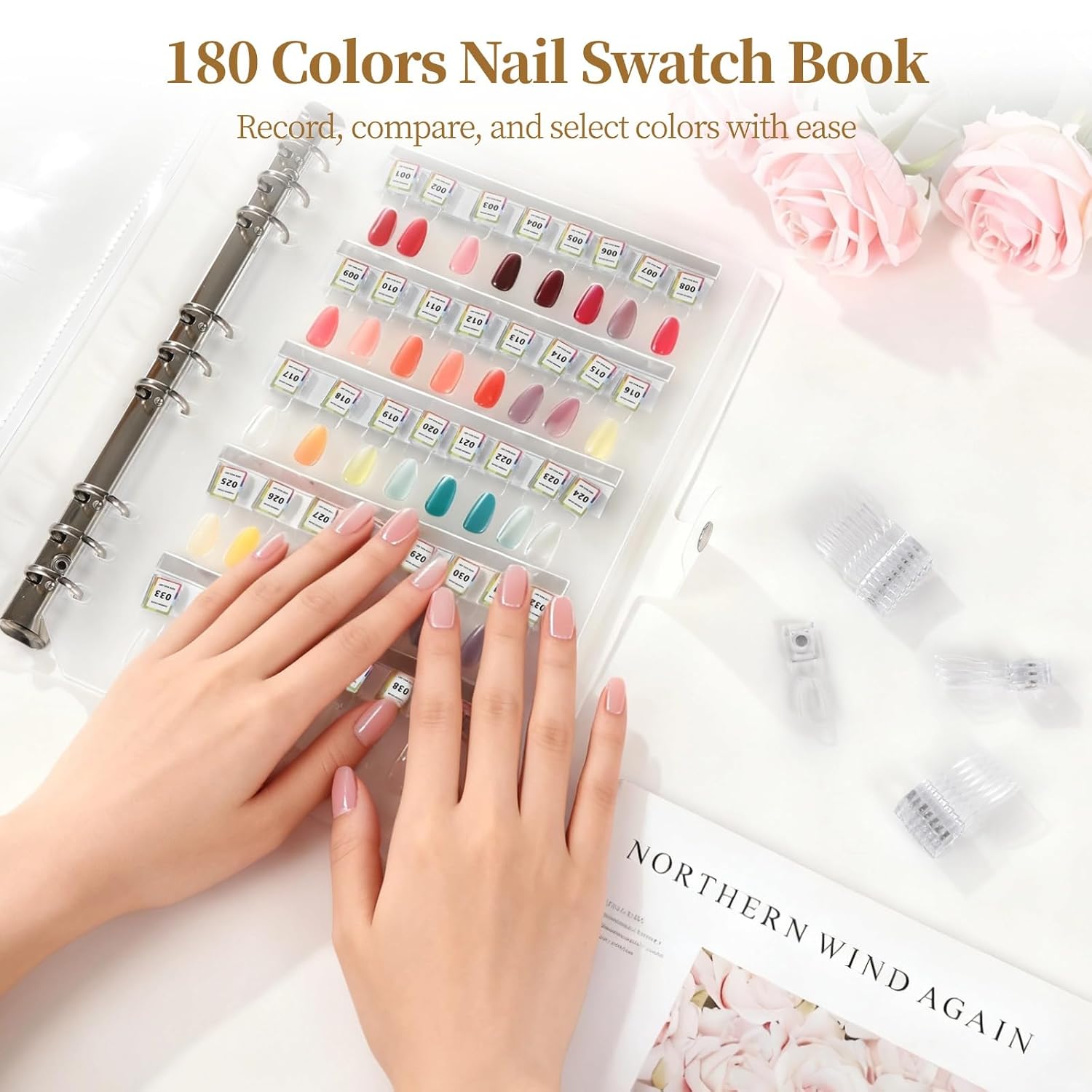 Nail Swatch Book, 180 Clear Tips with Numbered Labels, White image 2