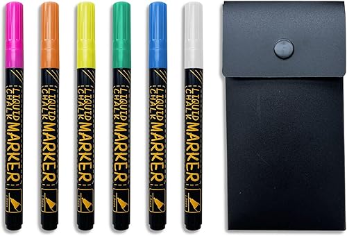 JJPRO Marcadores de tiza líquida neón brillante, punta fina, 6 colores surtidos, perfectos para superficies lisas como calendario acrílico, tableros
